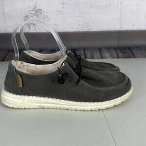 Hey Dude Shoe Womens 6 Wendy Chambray Off Black Light weight slip on Casual